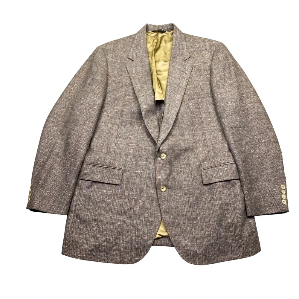 VTG Orvis‎ Mens Herringbone Tweed Blazer Tan Brown Striped Sport Coat 2 Bttn 46R